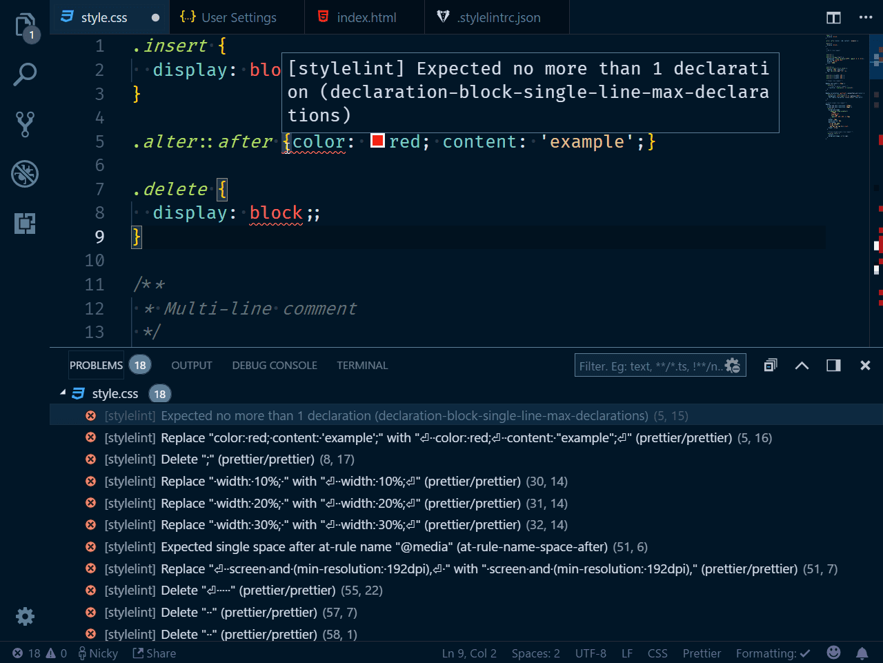 Stylelint errors in code-editor