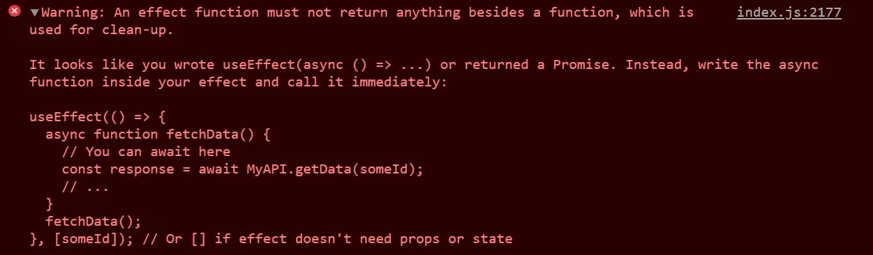 a helpful error message in React