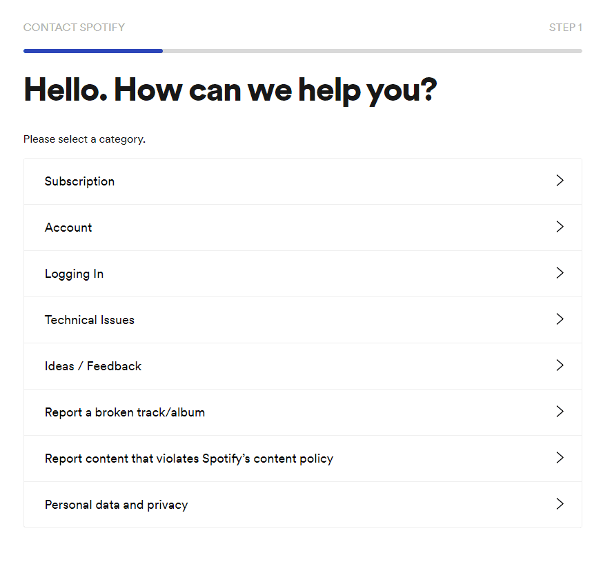 Contact support page
