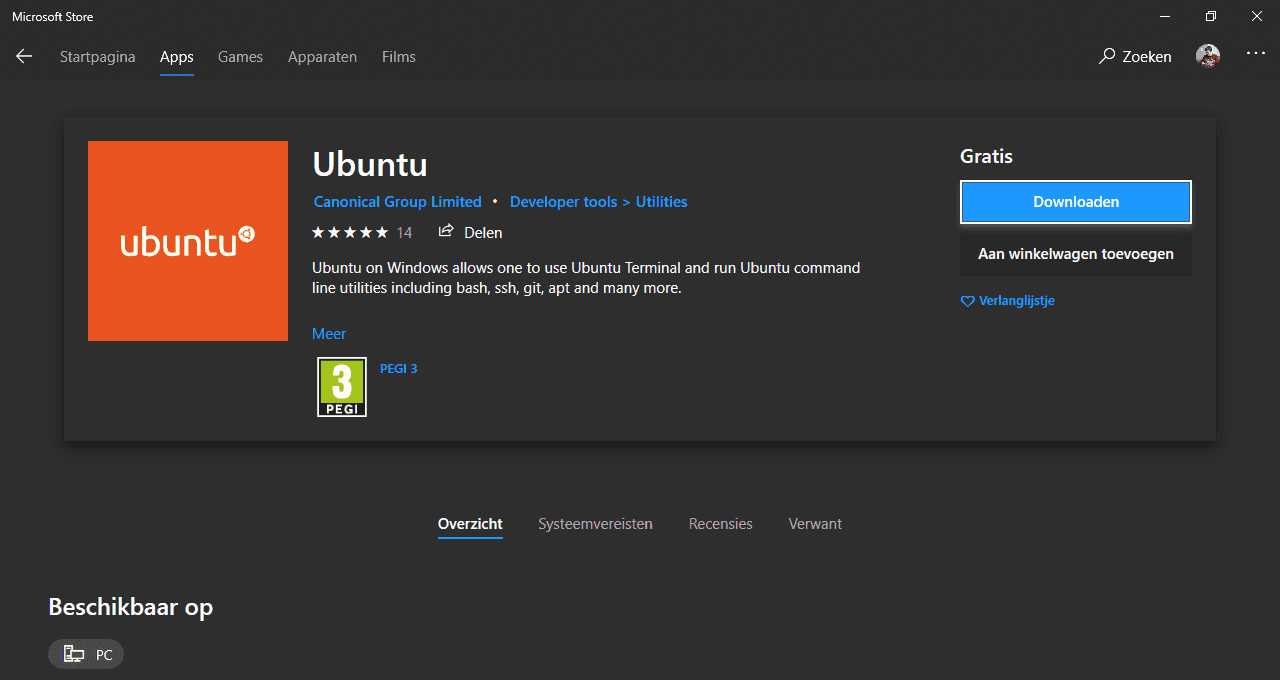 Ubuntu in the Microsoft store