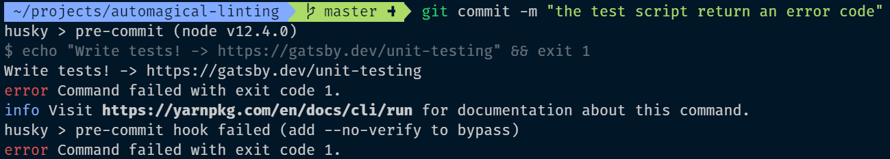 failing test stops the commit